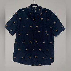 H&M Dark Blue Shirt with Gold Animal Pattern